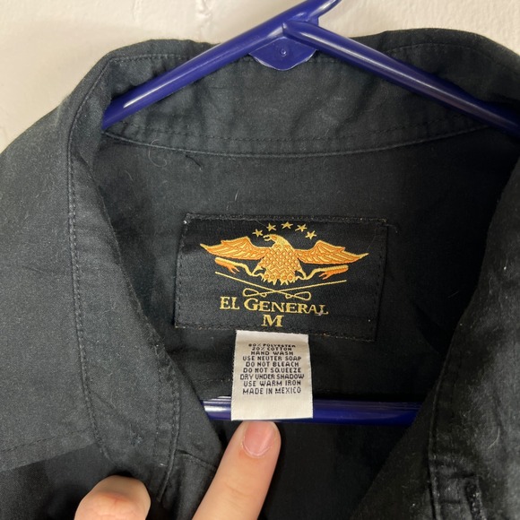 El General Mens Black Button Down Shirt Embroidered Crest Military Long Sleeve M - Picture 7 of 10